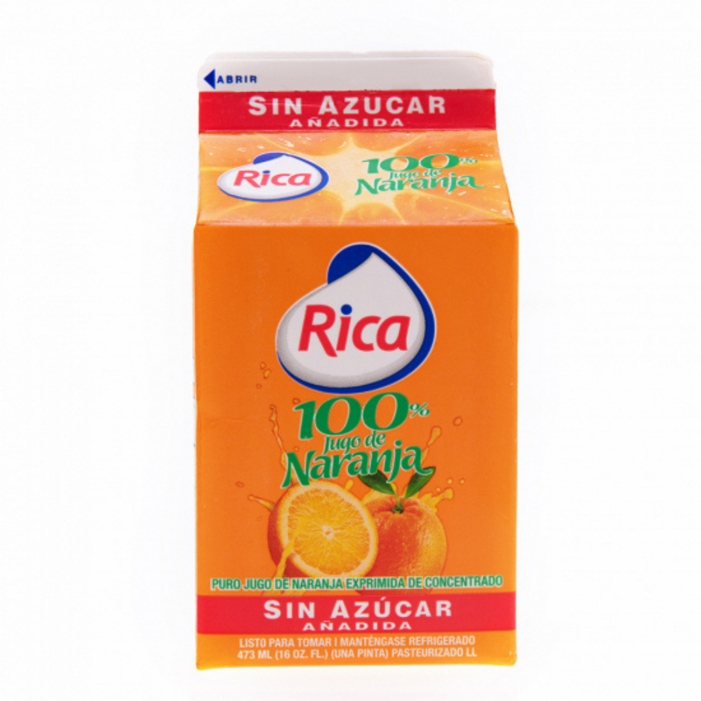 Jugo rica de naranja sin azucar 16oz